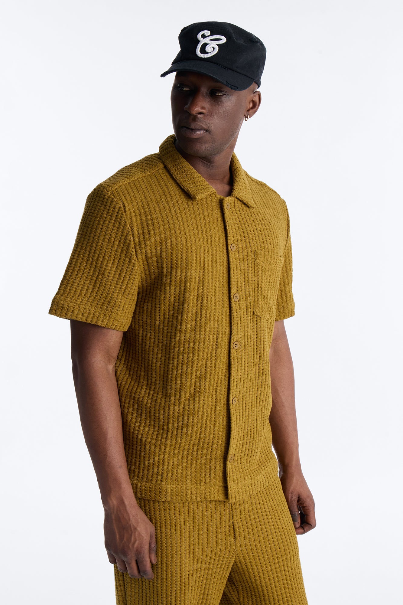 London Fog Textured Button Up Shirt - Mustard Fashion Nova