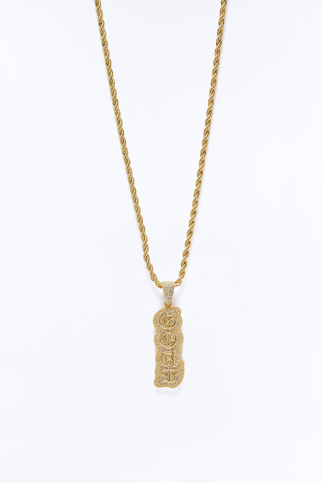 GOAT Script Vertical Iced Pendant Necklace - Gold Fashion Nova