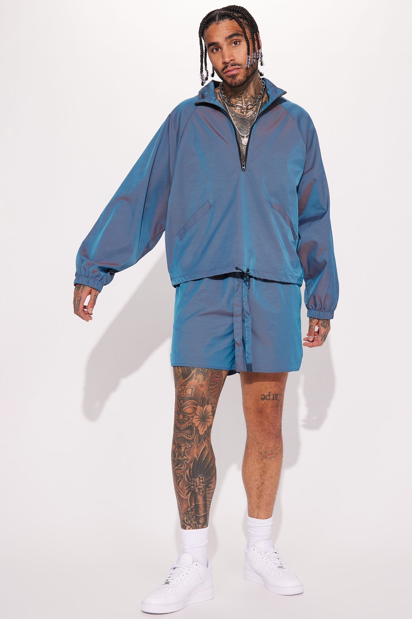 Stormy Iridescent Nylon Anorak - Blue Fashion Nova