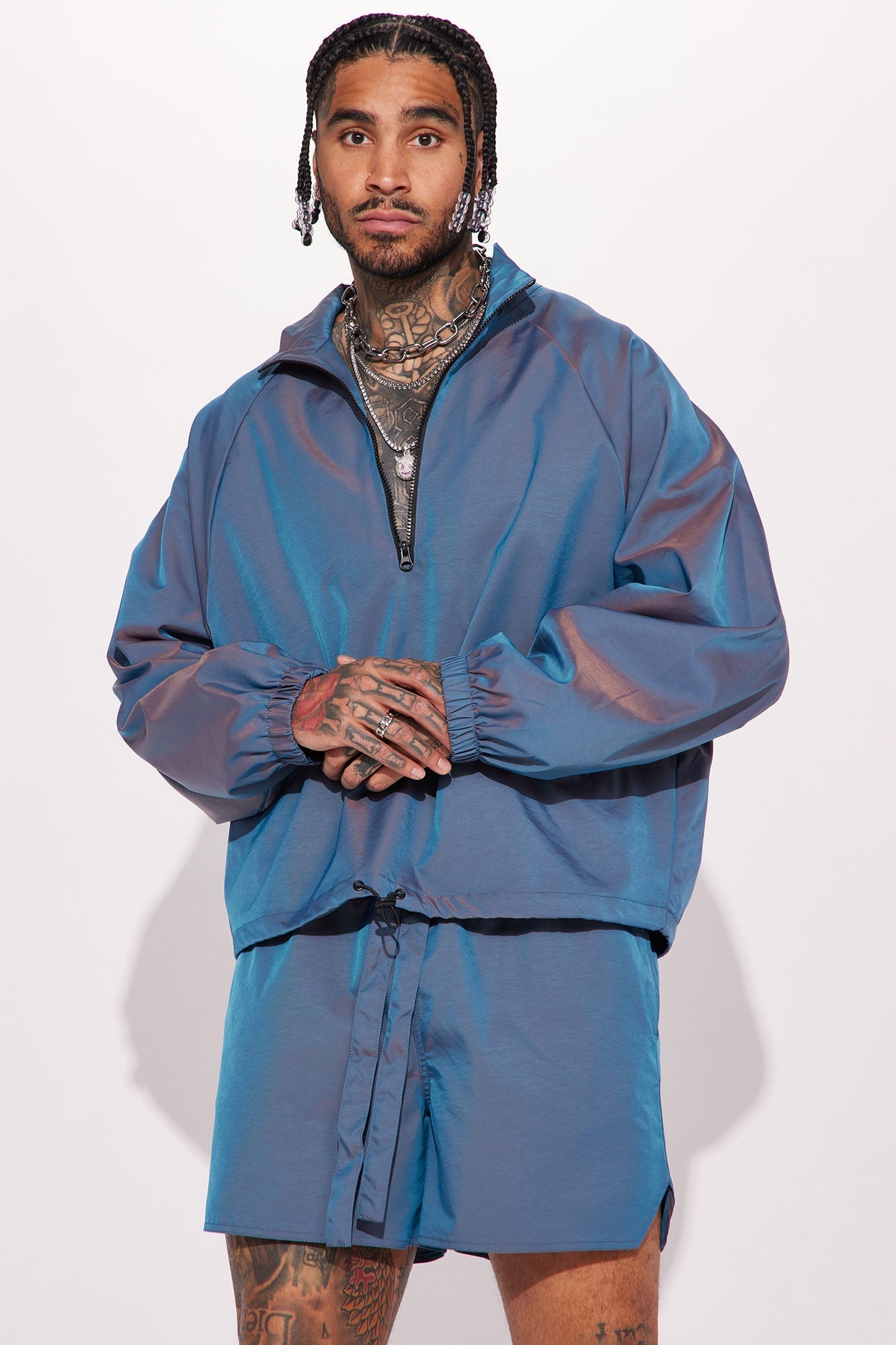 Stormy Iridescent Nylon Anorak - Blue Fashion Nova