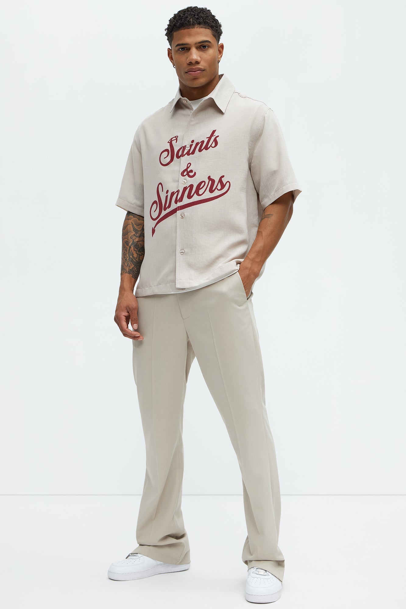Saints And Sinners Full Button Shirt - Tan Fashion Nova