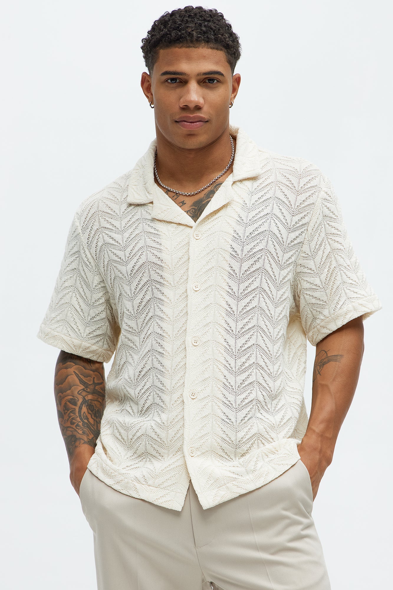 Bellvista Crochet Knitted Cuban Shirt - Cream Fashion Nova