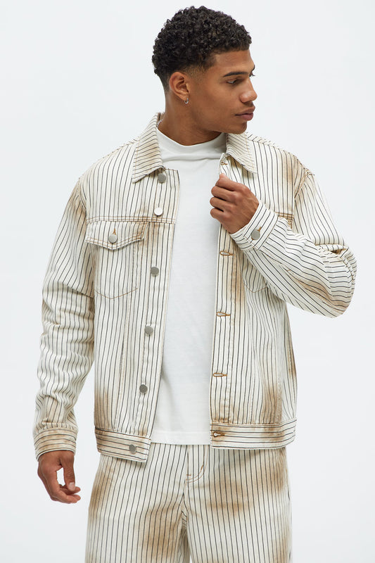 Byron Striped Vintage Trucker Jacket - Cream/combo Fashion Nova