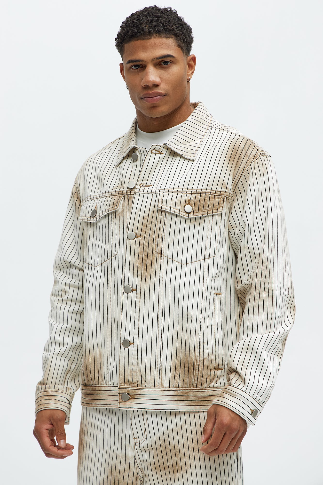 Byron Striped Vintage Trucker Jacket - Cream/combo Fashion Nova