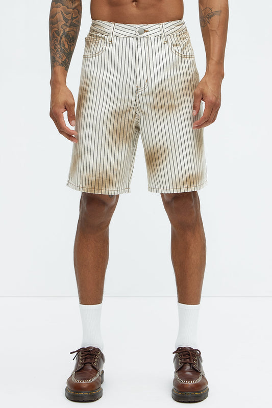 Byron Striped Relaxed Shorts - Cream/combo Fashion Nova