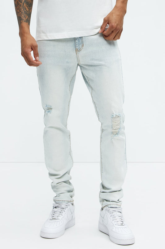 Take No L's Stacked Skinny Jeans - Light Blue Wash Fashion Nova