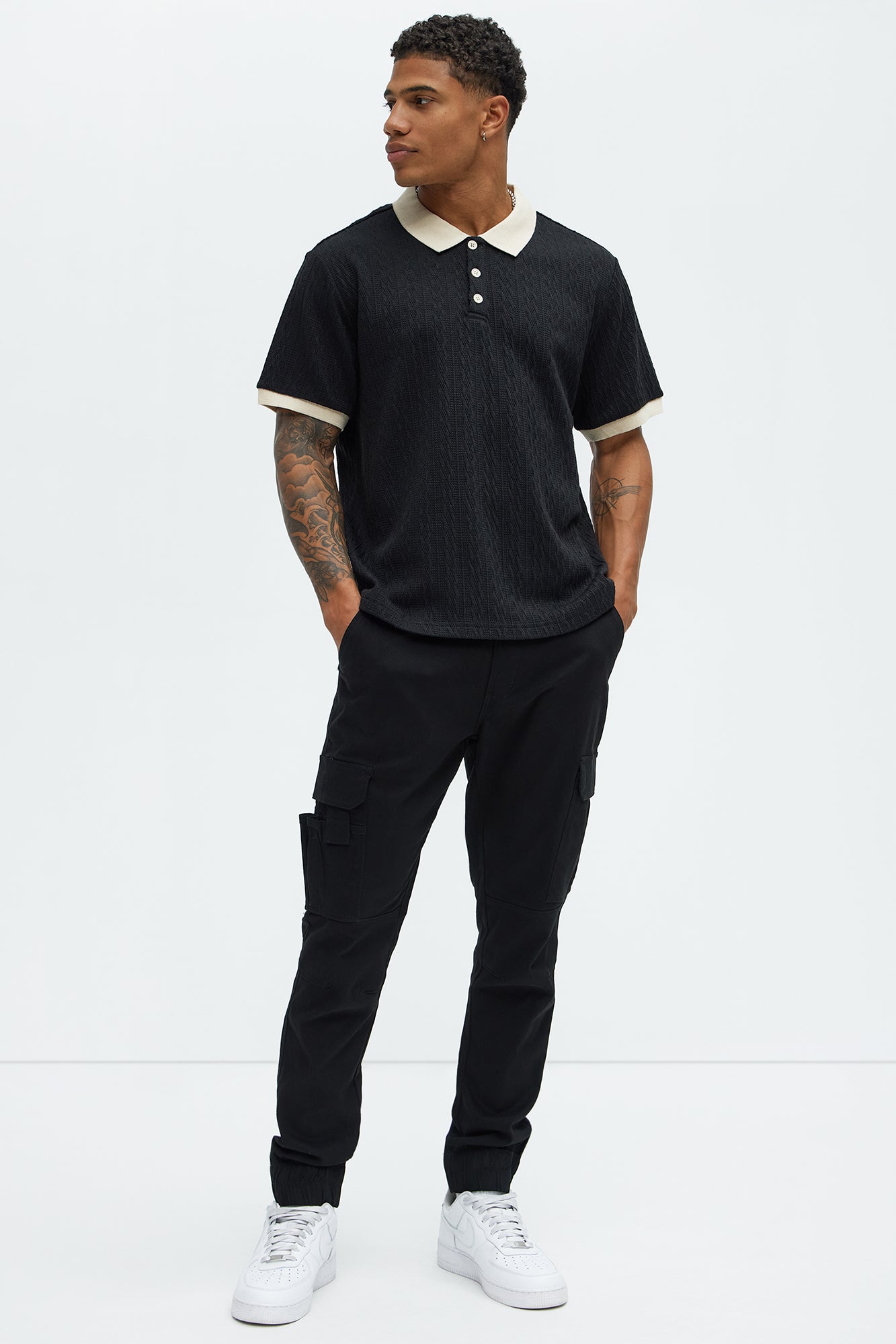 Langdon Sweater Knit Polo - Black/combo Fashion Nova