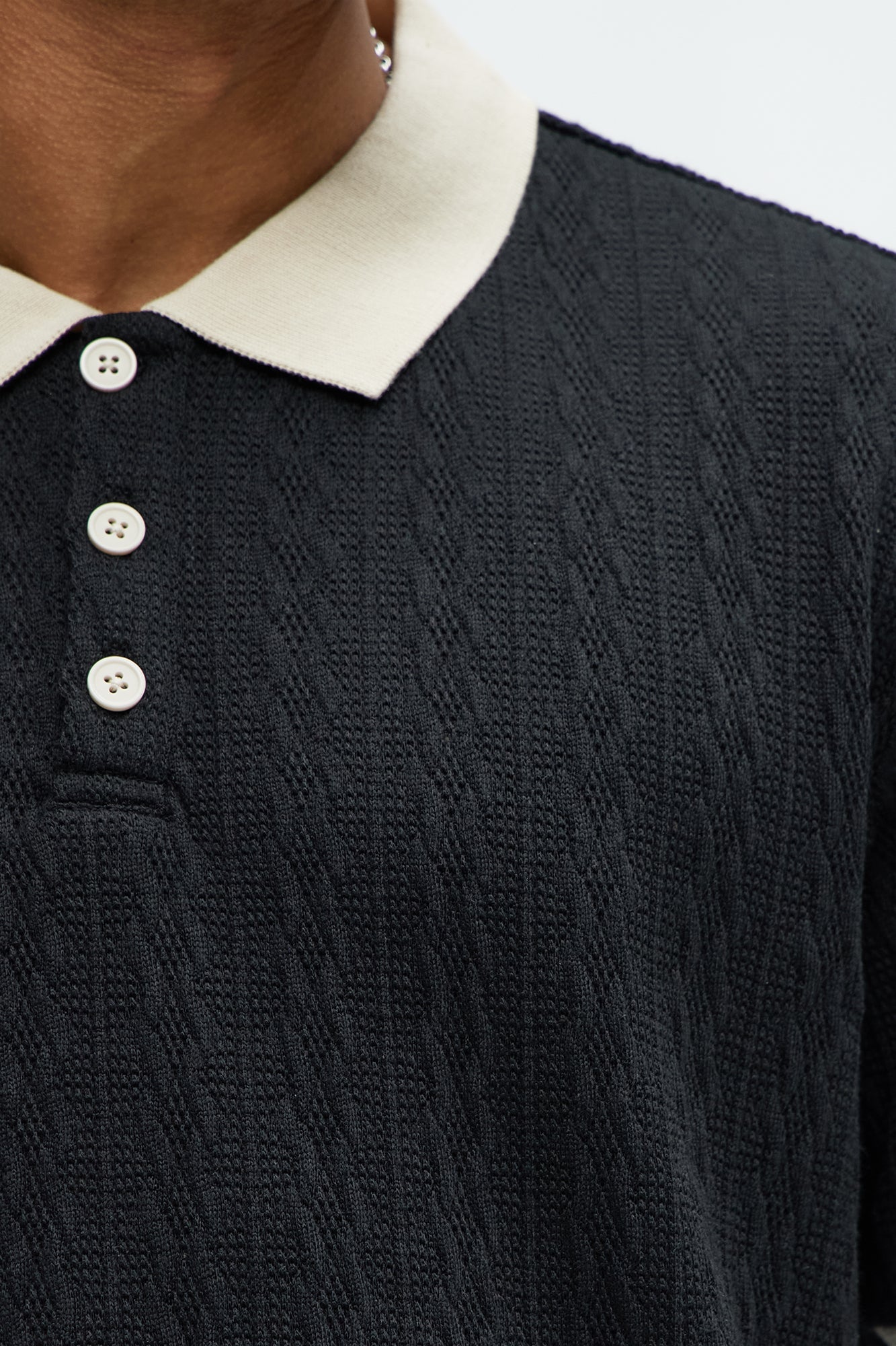 Langdon Sweater Knit Polo - Black/combo Fashion Nova