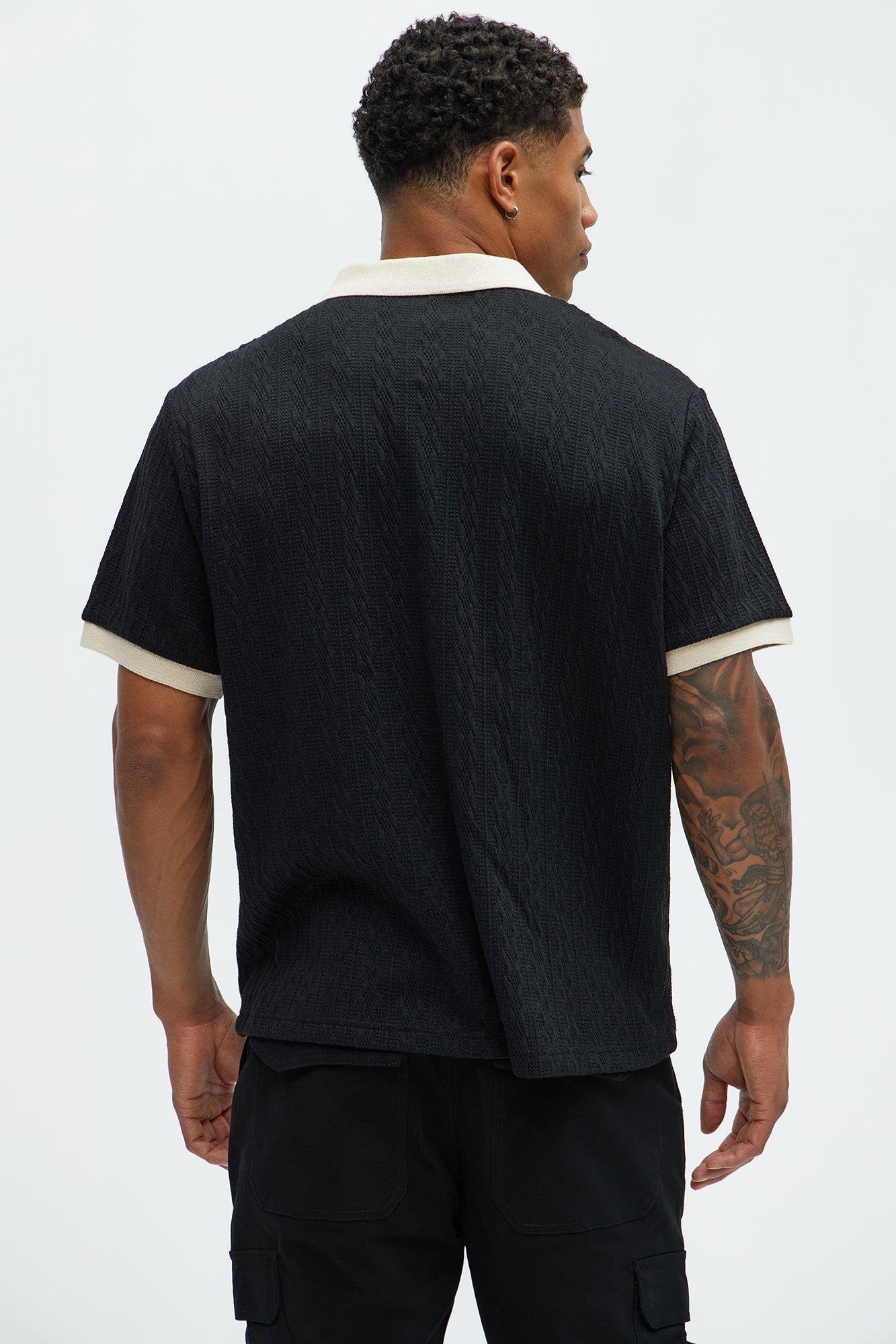 Langdon Sweater Knit Polo - Black/combo Fashion Nova