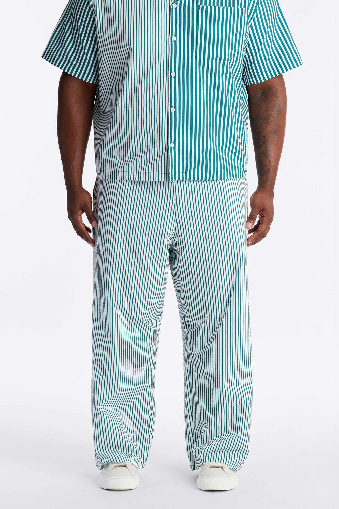 Straight Passion Stripe Seersucker Pant - Green Fashion Nova