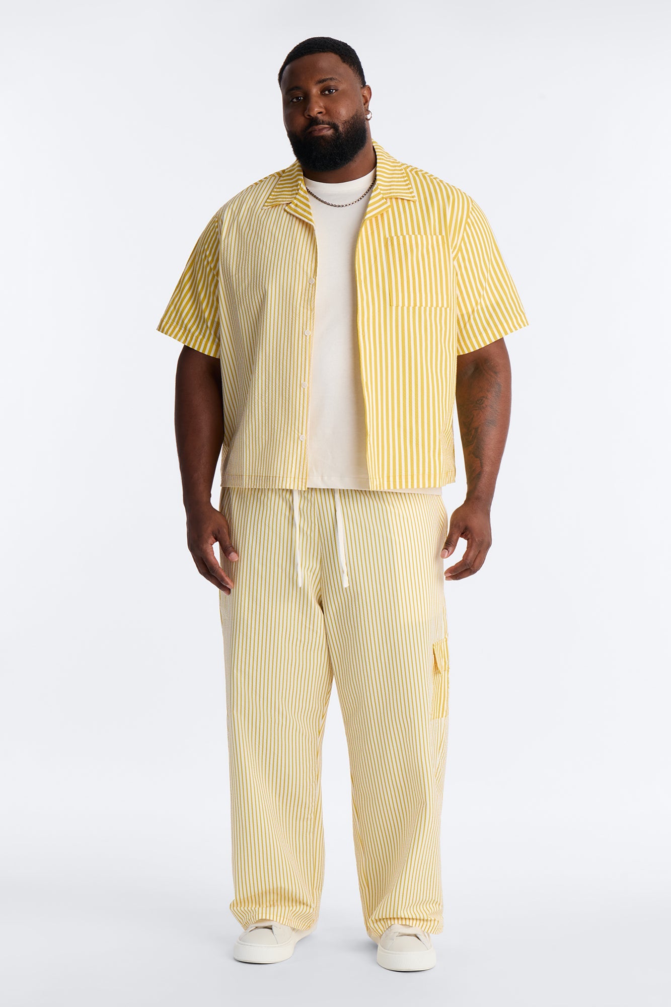 Passion Stripe Seersucker Cuban Button Up Shirt - Yellow Fashion Nova