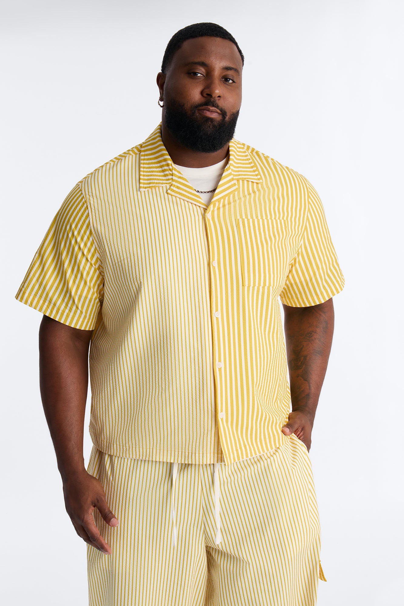 Passion Stripe Seersucker Cuban Button Up Shirt - Yellow Fashion Nova