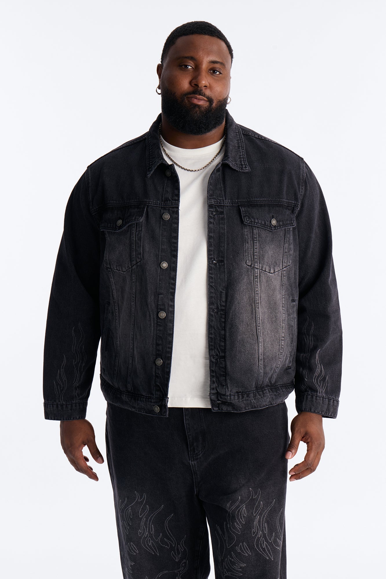 Cropped Hellfire Denim Trucker Jacket - Black Wash Fashion Nova