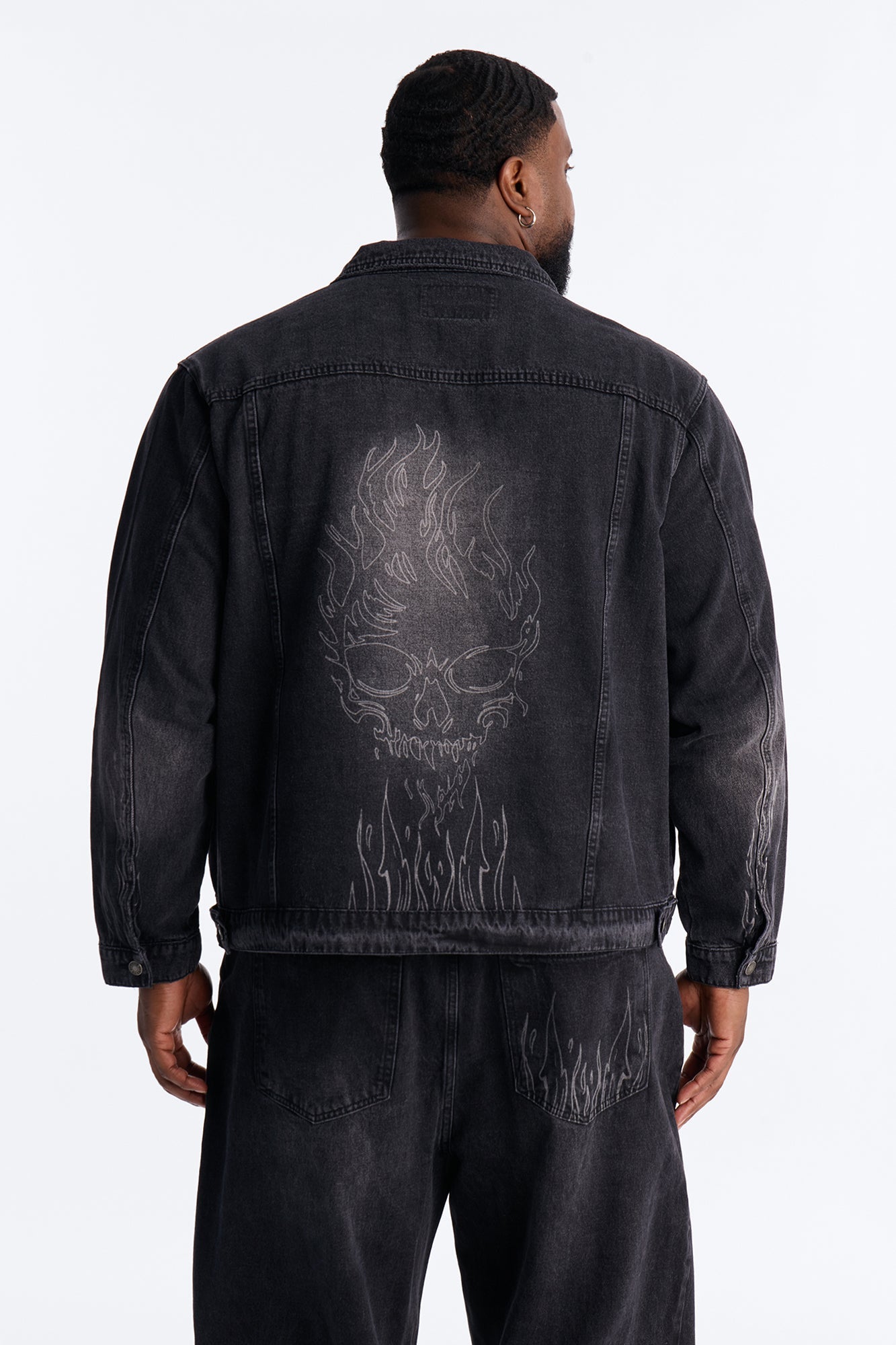 Cropped Hellfire Denim Trucker Jacket - Black Wash Fashion Nova