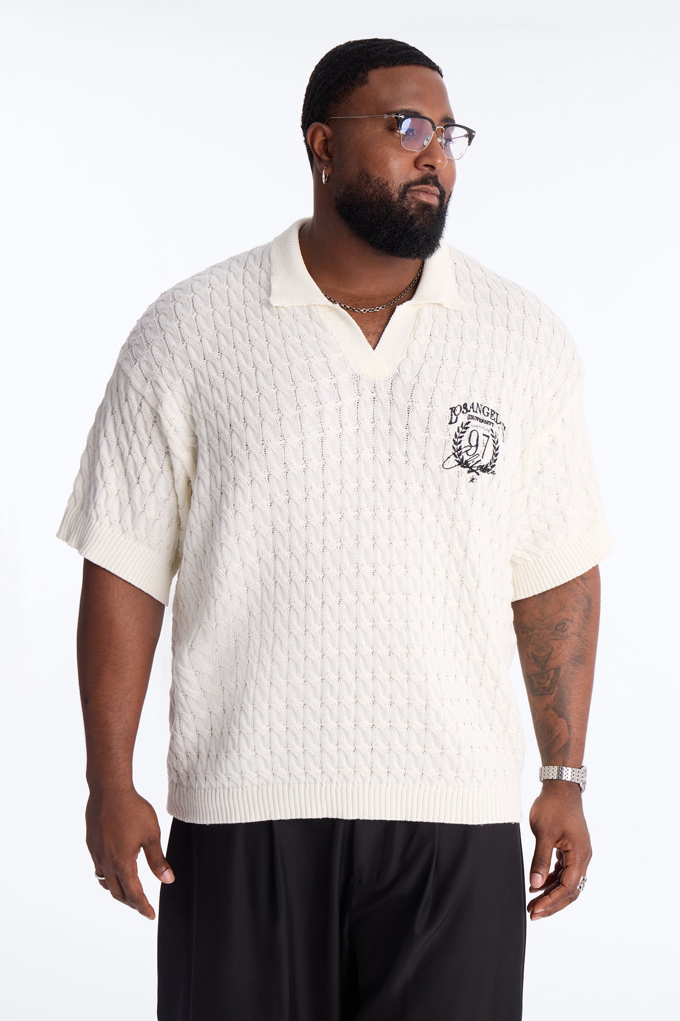 Los Angeles 97 Short Sleeve Knit Johnny Polo - Off White Fashion Nova