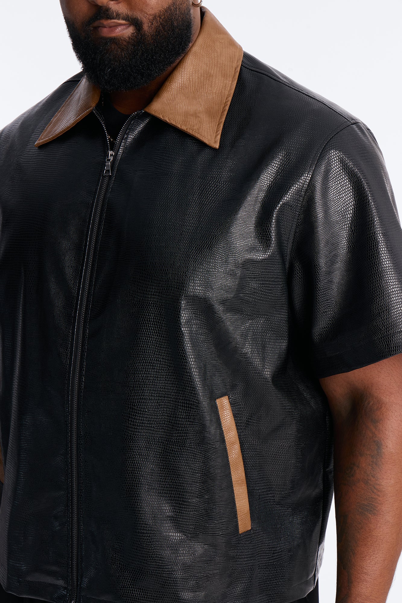 Onyx Cognac Zip Up Shirt - Black Fashion Nova