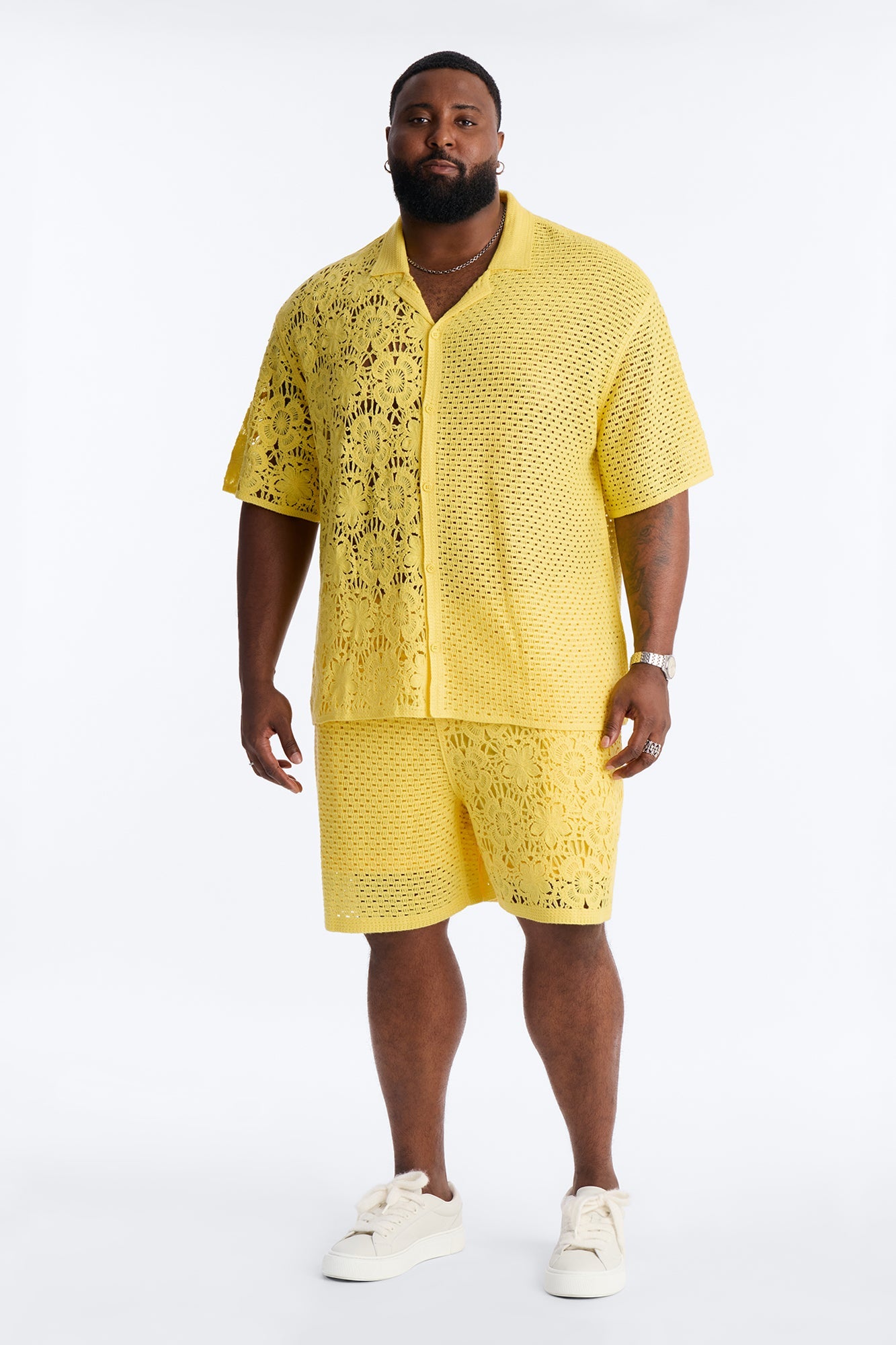 Relaxed Kyros Crochet Button Up Shirt - Yellow Fashion Nova