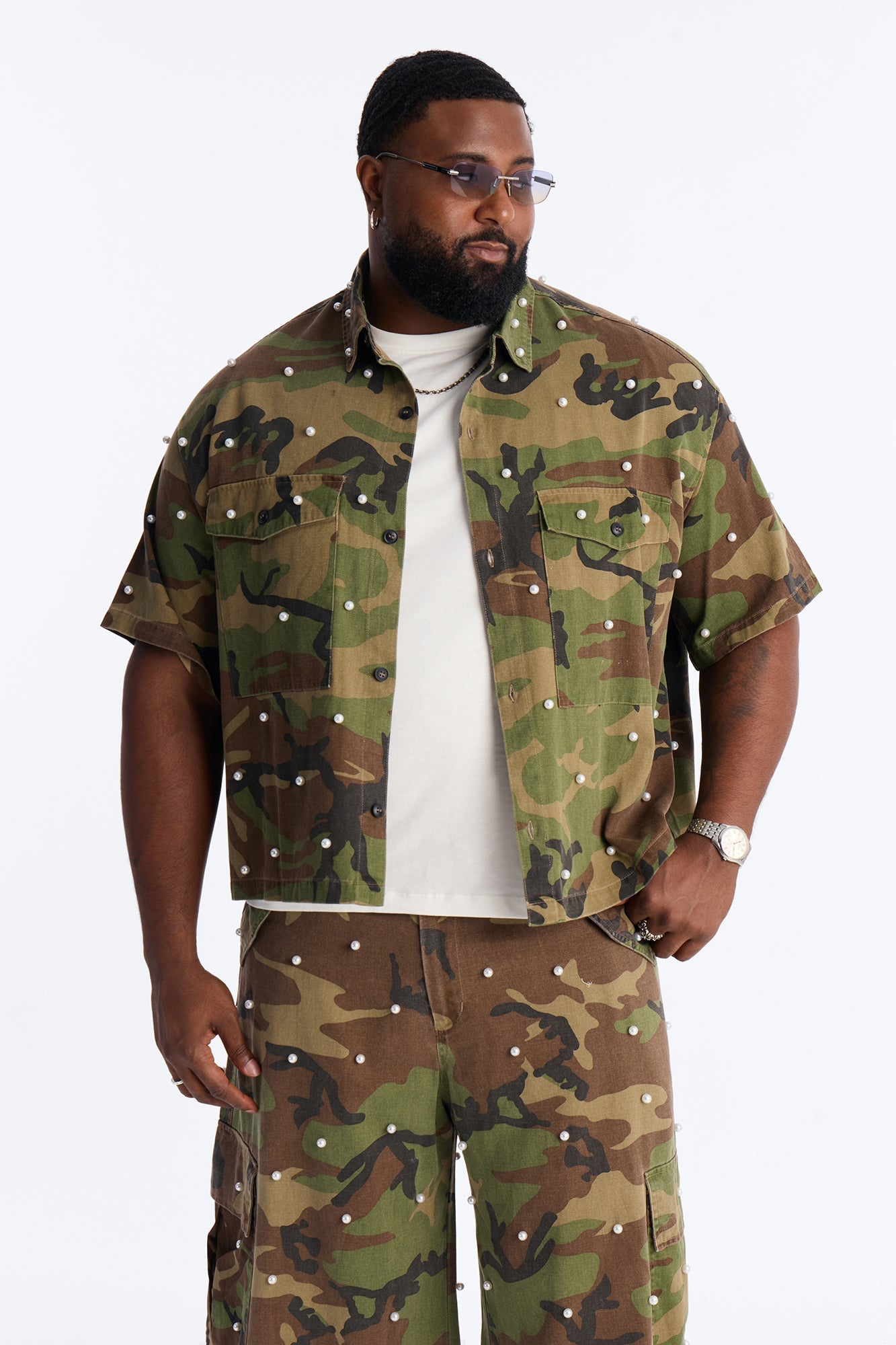 Pearl Still Wildin' Camo Short Sleeve Button Up - Green Fashion Nova