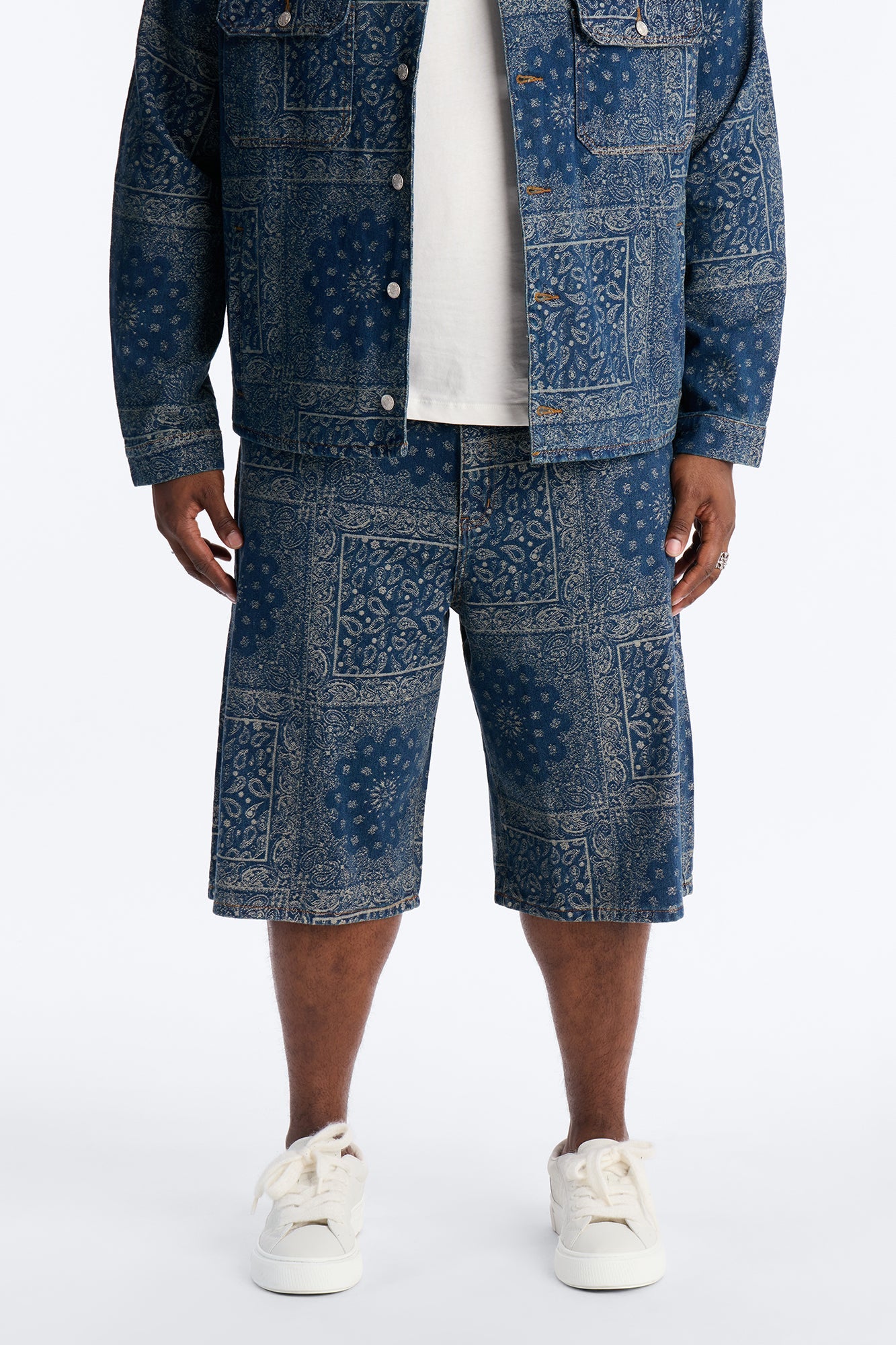 Baggy Street Paisley Denim Short - Dark Wash Fashion Nova
