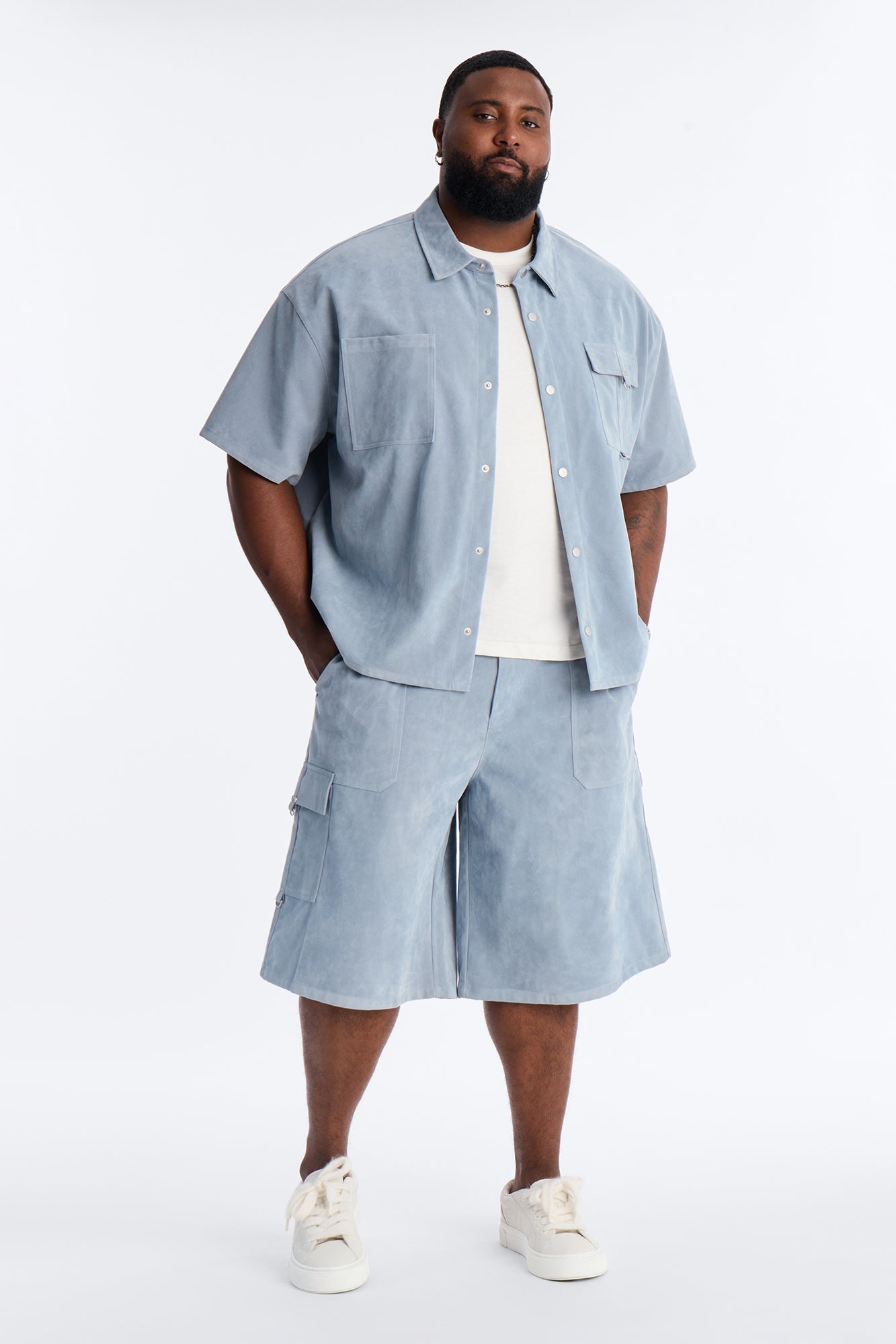 Baggy Freedom Ranch Faux Suede Utility Short - Light Blue Fashion Nova