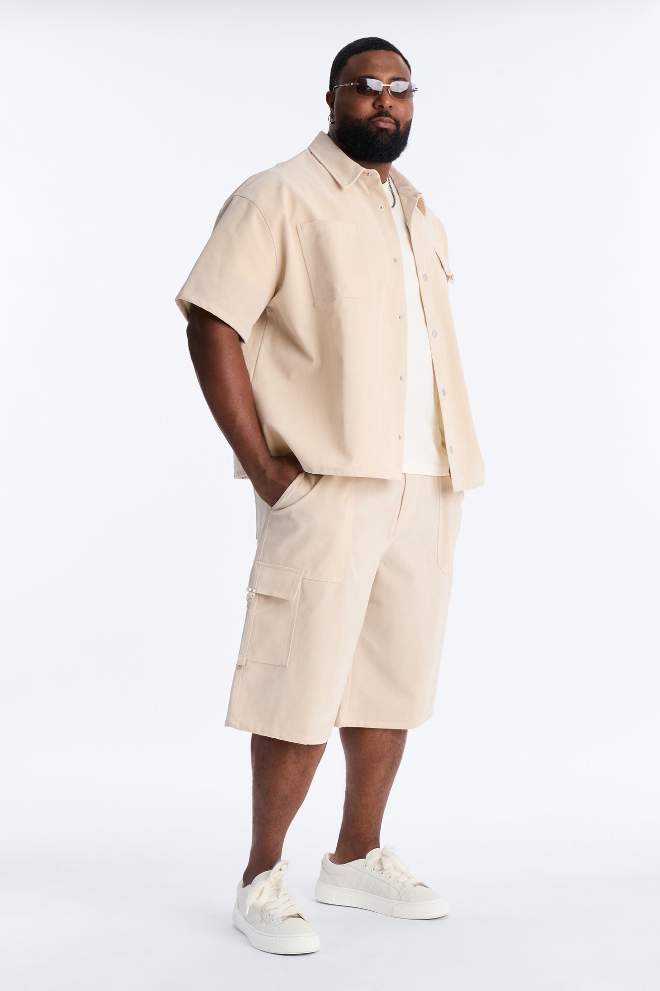 Baggy Freedom Ranch Faux Suede Utility Short - Stone Fashion Nova