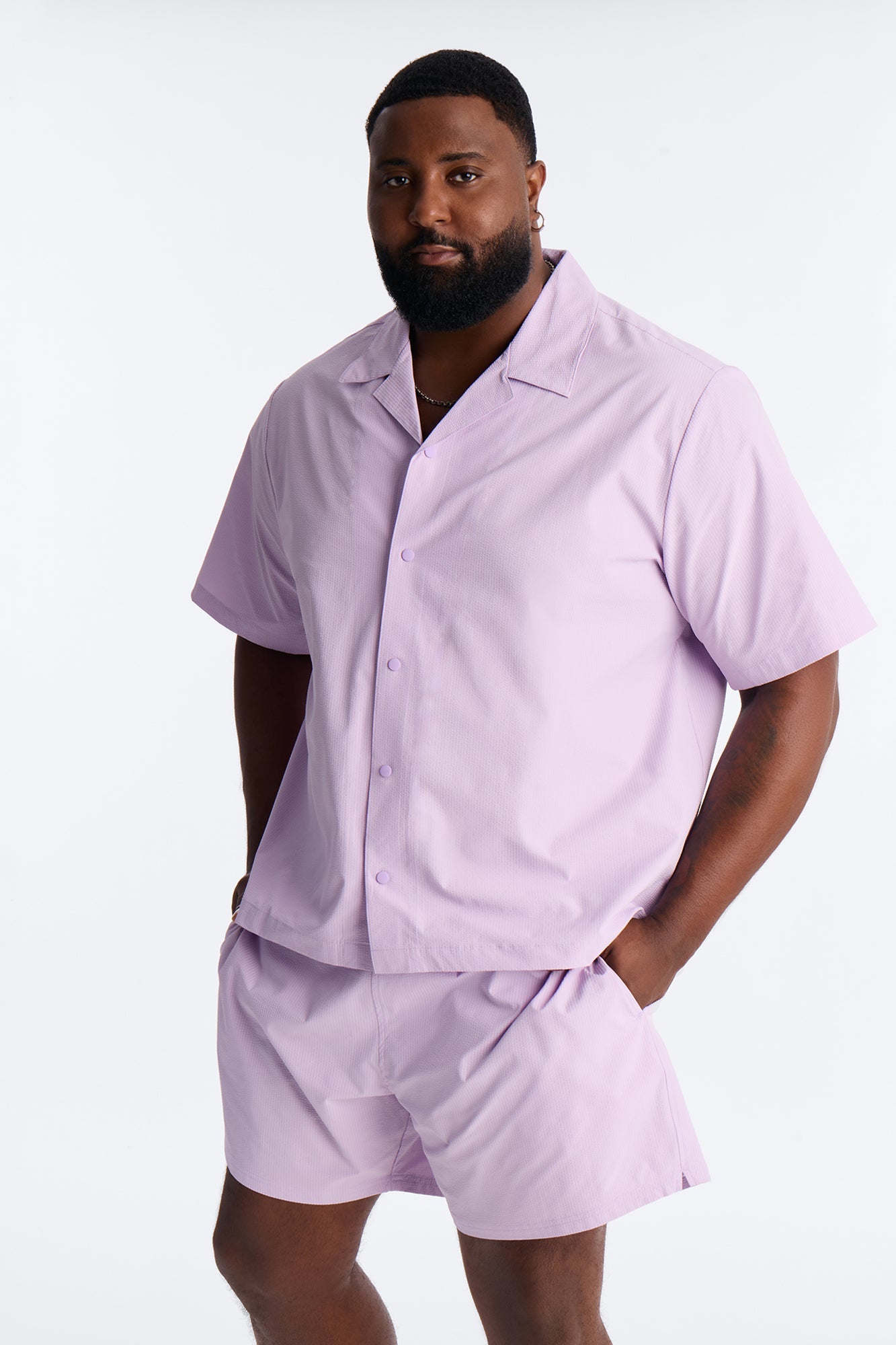 Seersucker Short Sleeve Cuban Collar Shirt - Lavender Fashion Nova