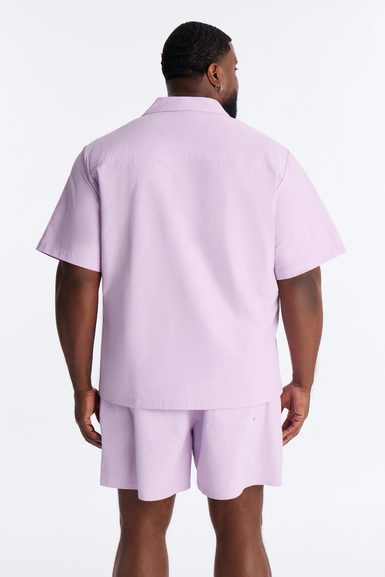 Seersucker Short Sleeve Cuban Collar Shirt - Lavender Fashion Nova