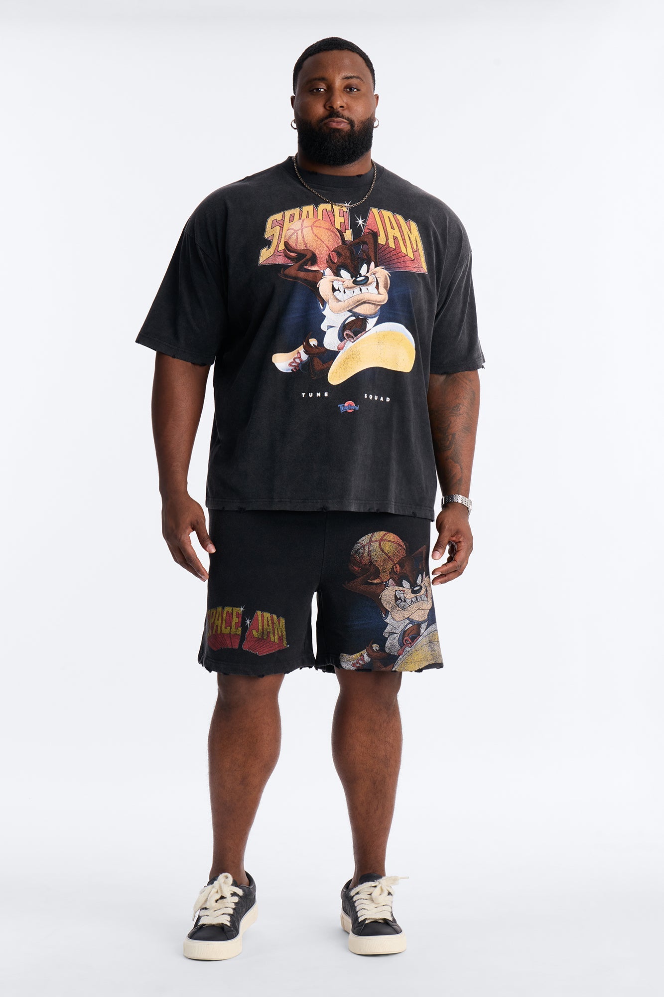 Space Jam Tune Squad Distressed Sweat Shorts - Black Fashion Nova