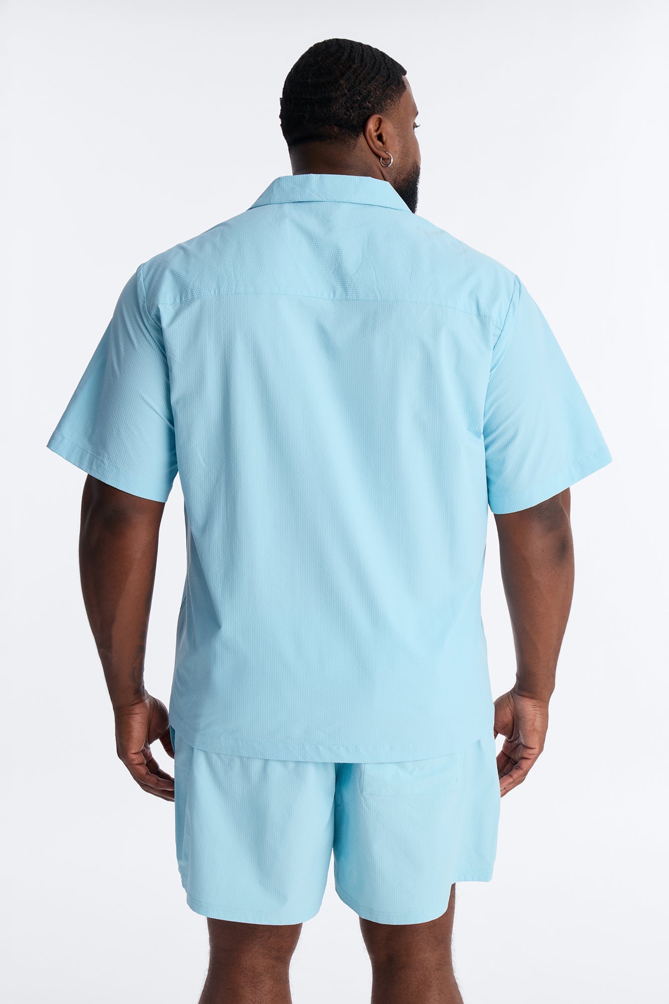 Seersucker Short Sleeve Cuban Collar Shirt - Light Blue Fashion Nova