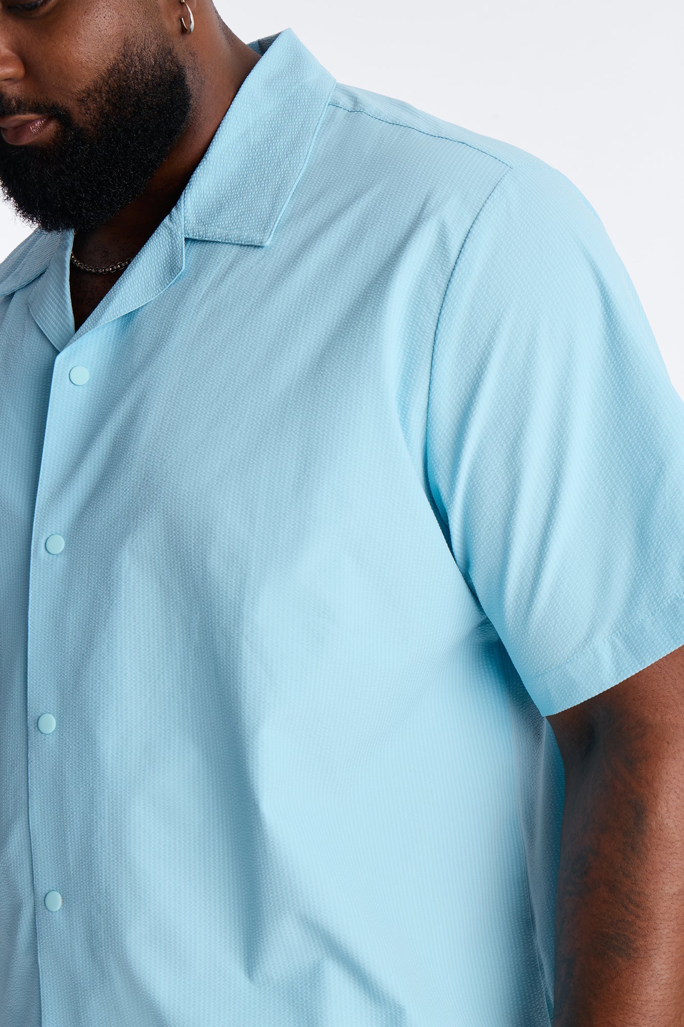 Seersucker Short Sleeve Cuban Collar Shirt - Light Blue Fashion Nova