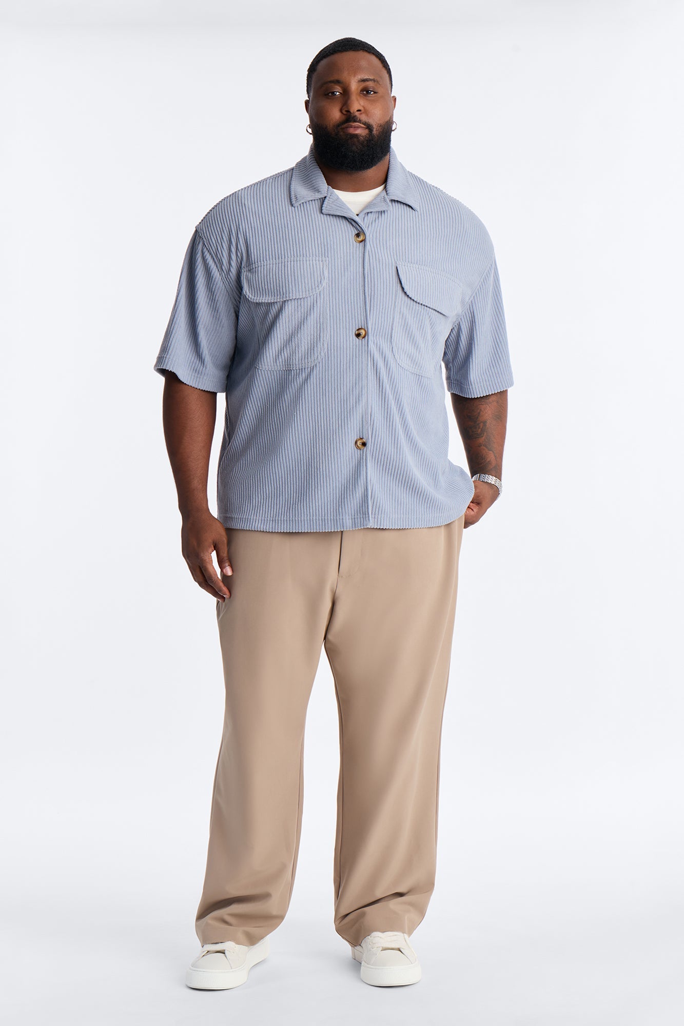 Ultra Oversized Corduroy Button Up Shirt - Light Blue Fashion Nova