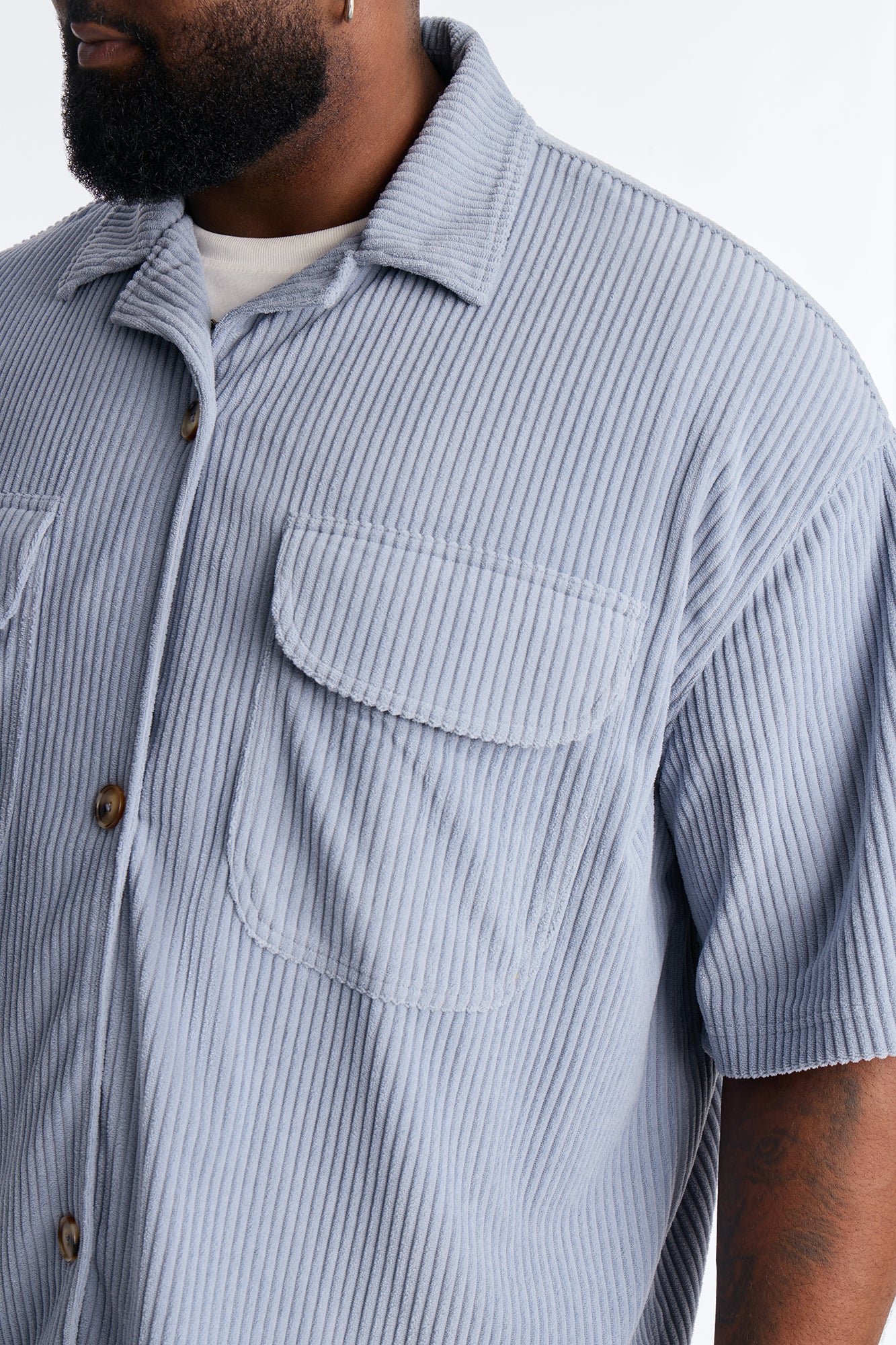 Ultra Oversized Corduroy Button Up Shirt - Light Blue Fashion Nova