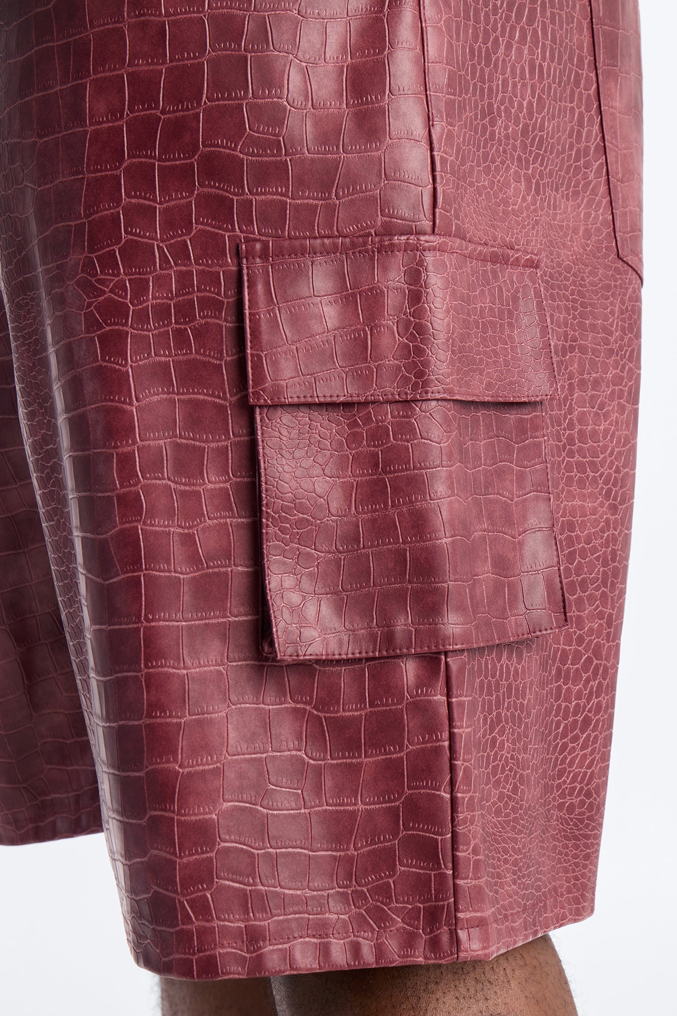 Relaxed Freedom Lane Faux Leather Croc Short - Burgundy Fashion Nova