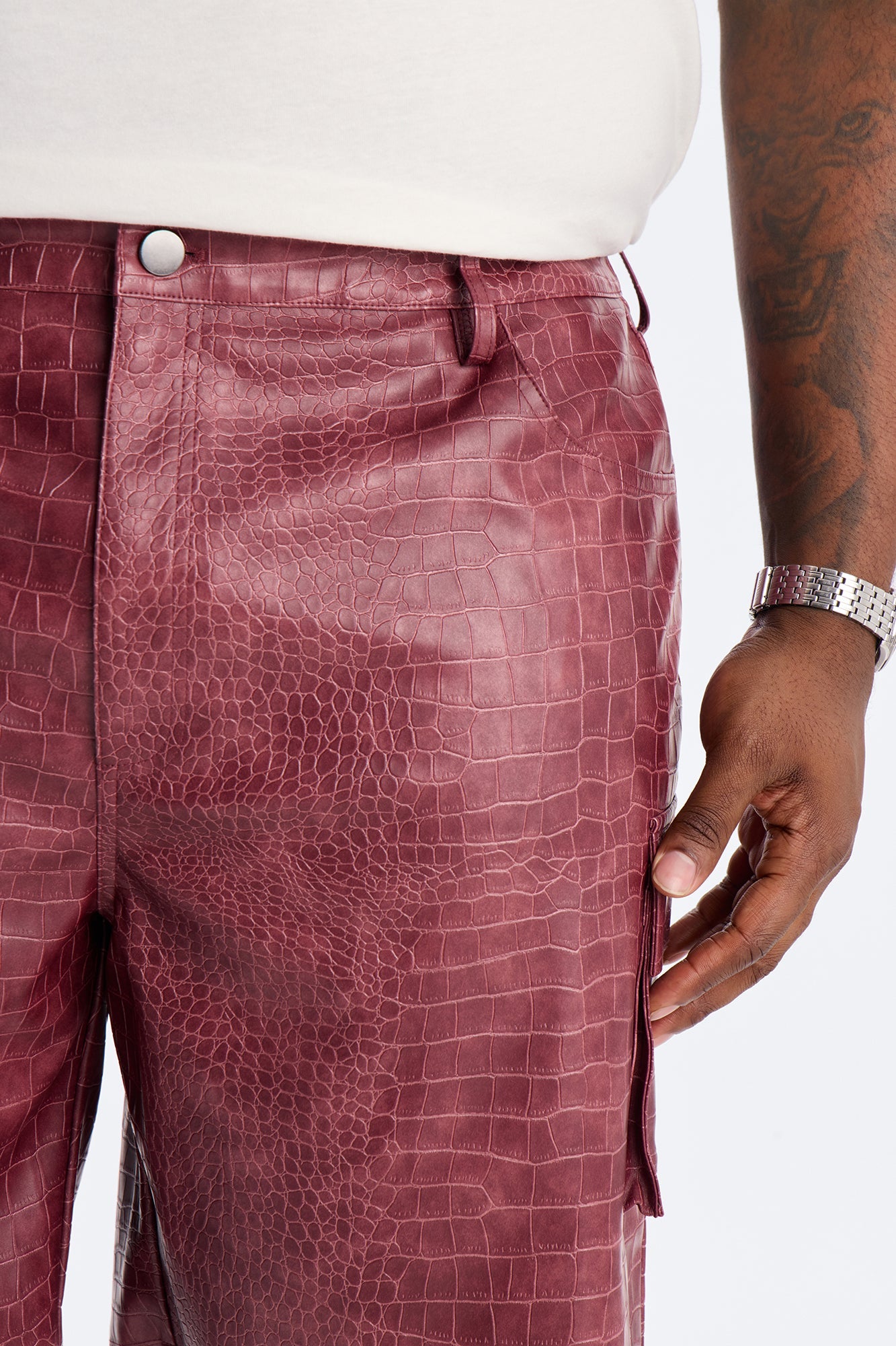 Relaxed Freedom Lane Faux Leather Croc Short - Burgundy Fashion Nova