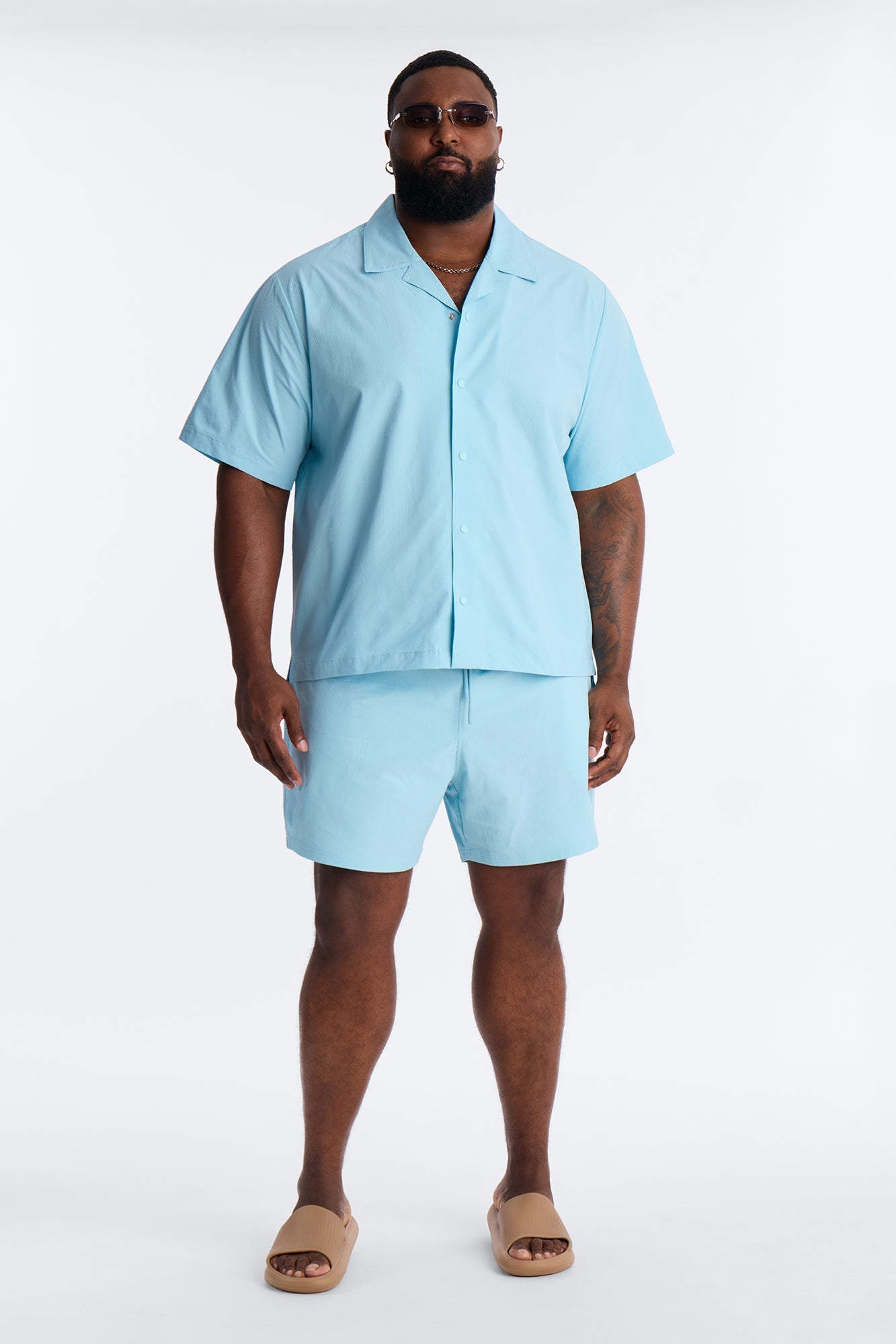 Seersucker Swim Trunk 6″ - Light Blue Fashion Nova
