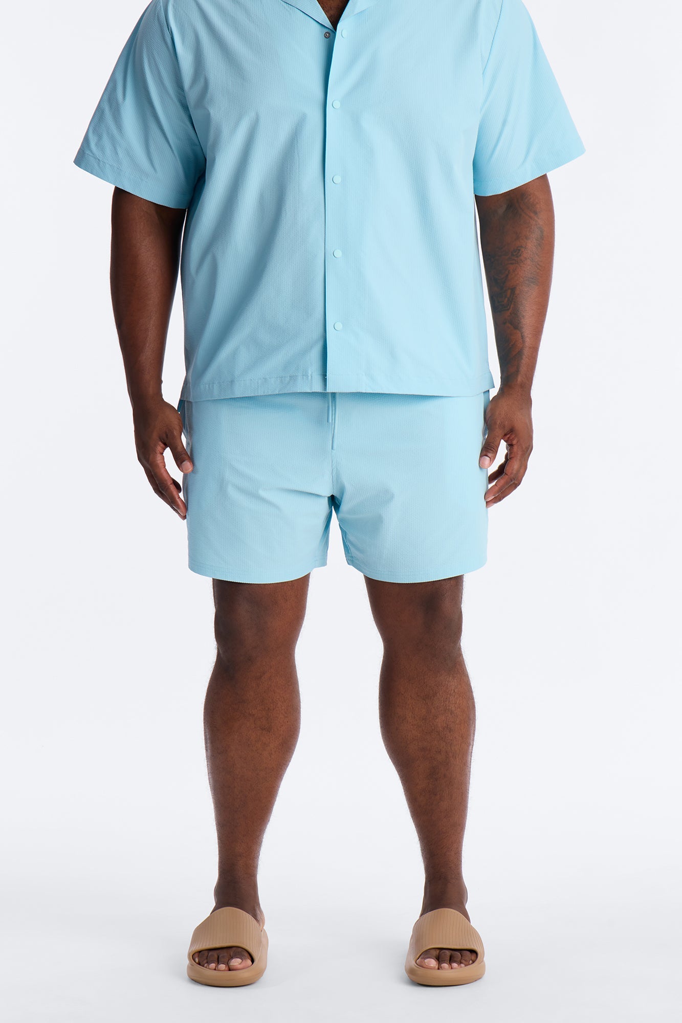 Seersucker Swim Trunk 6″ - Light Blue Fashion Nova