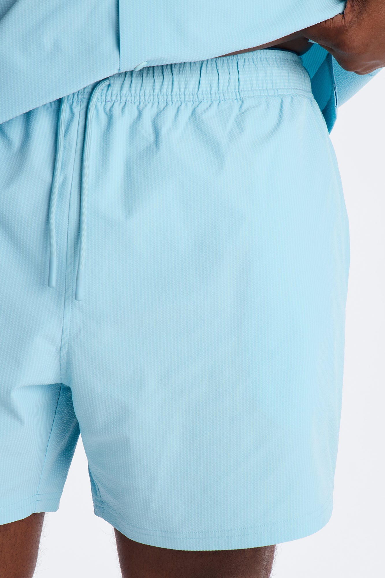 Seersucker Swim Trunk 6″ - Light Blue Fashion Nova