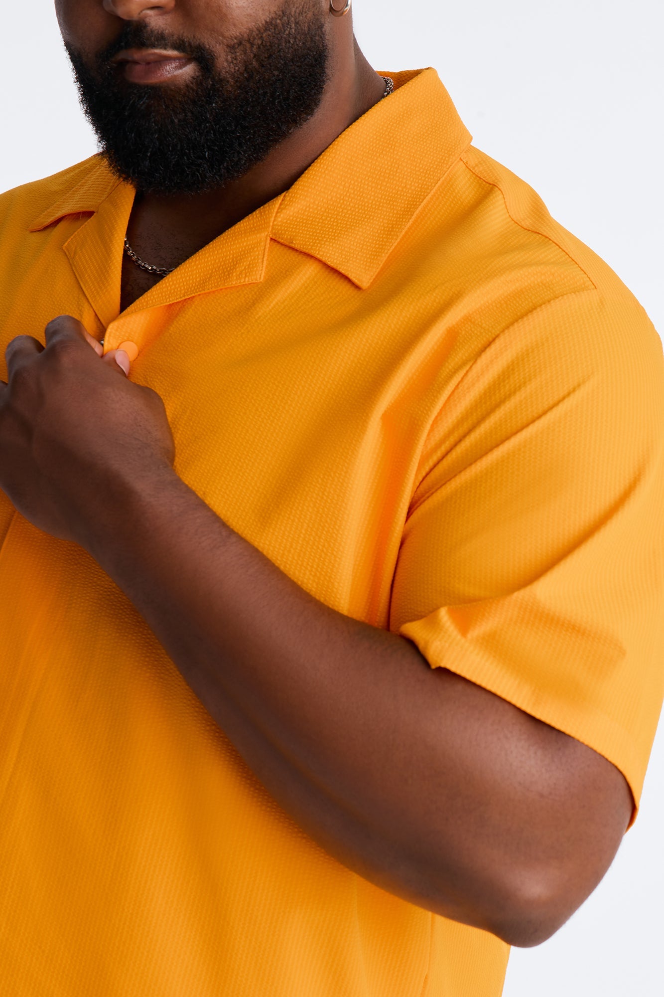 Seersucker Short Sleeve Cuban Collar Shirt - Orange Fashion Nova