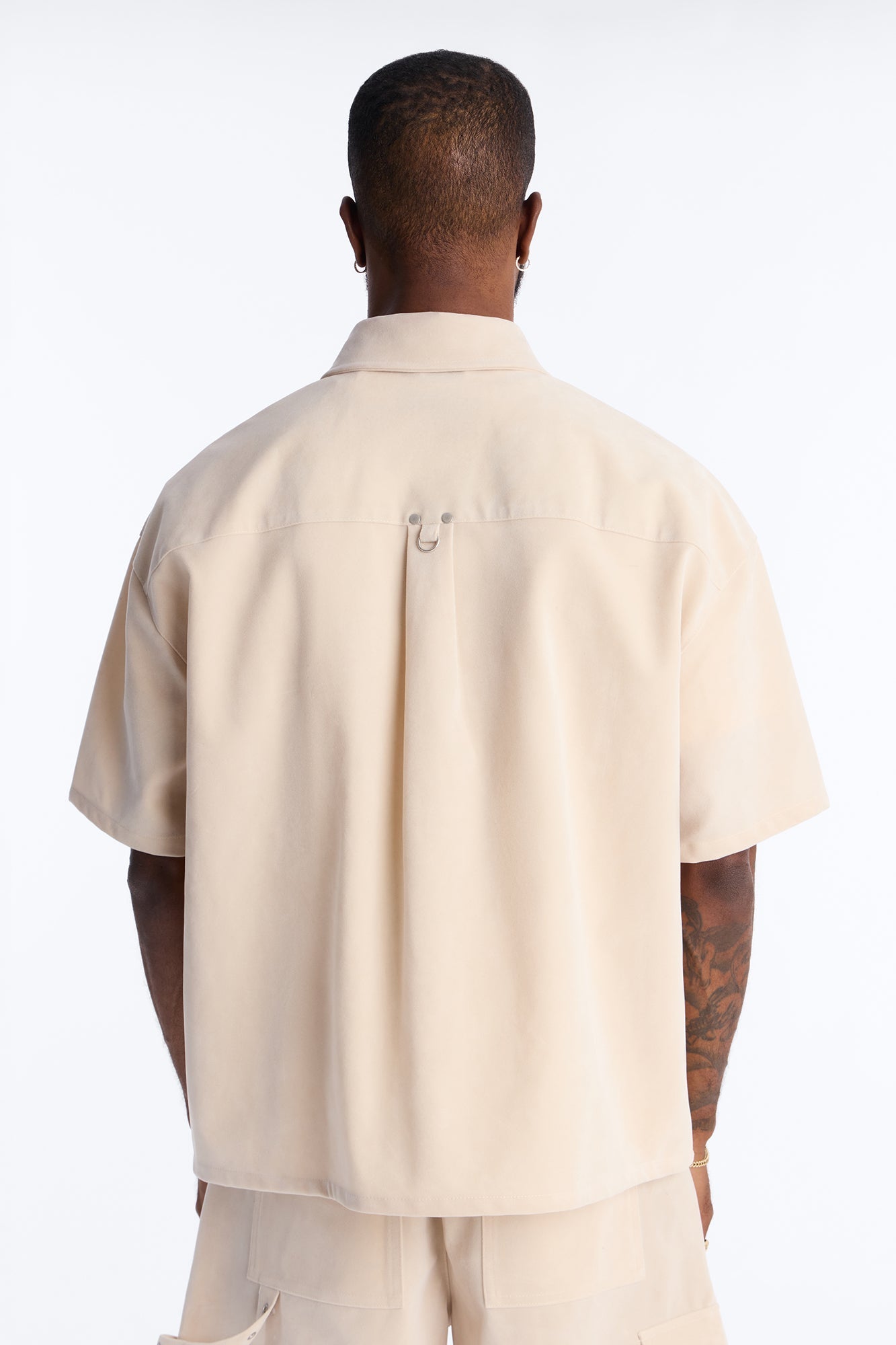 Boxy Cropped Ranch Faux Suede Utility Button Up Shirt - Stone Fashion Nova