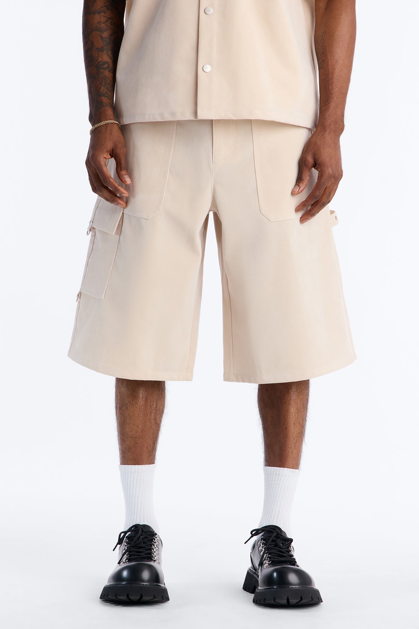 Baggy Freedom Ranch Faux Suede Utility Short - Stone Fashion Nova