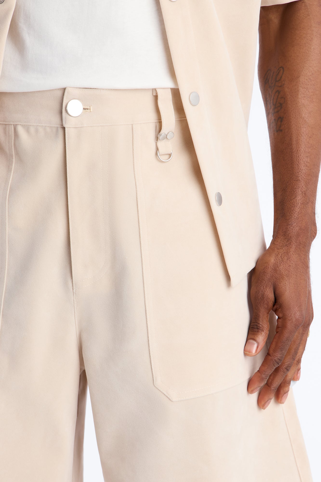Baggy Freedom Ranch Faux Suede Utility Short - Stone Fashion Nova
