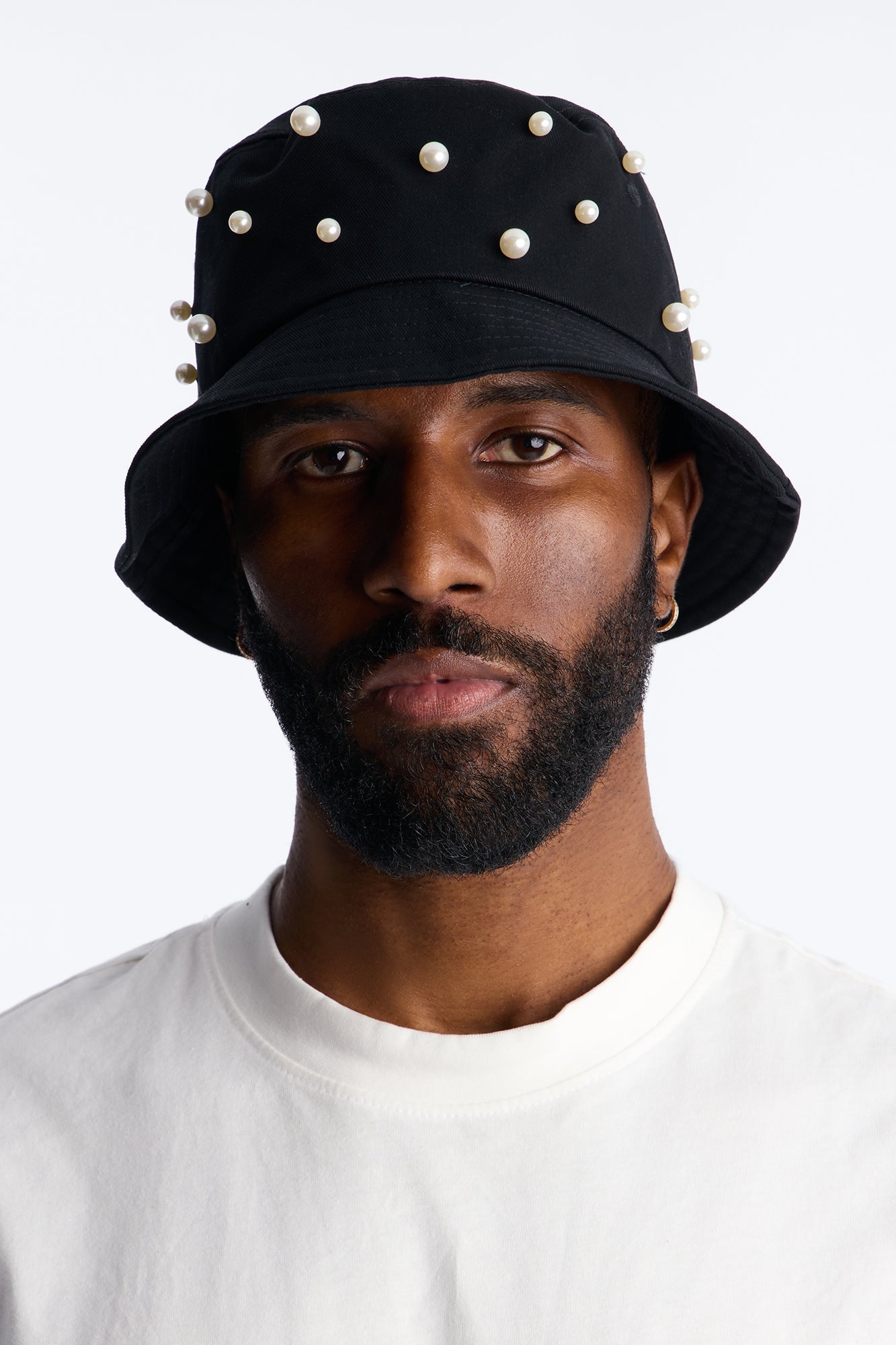 Pearl Embellished Cotton Bucket Hat - Black Fashion Nova
