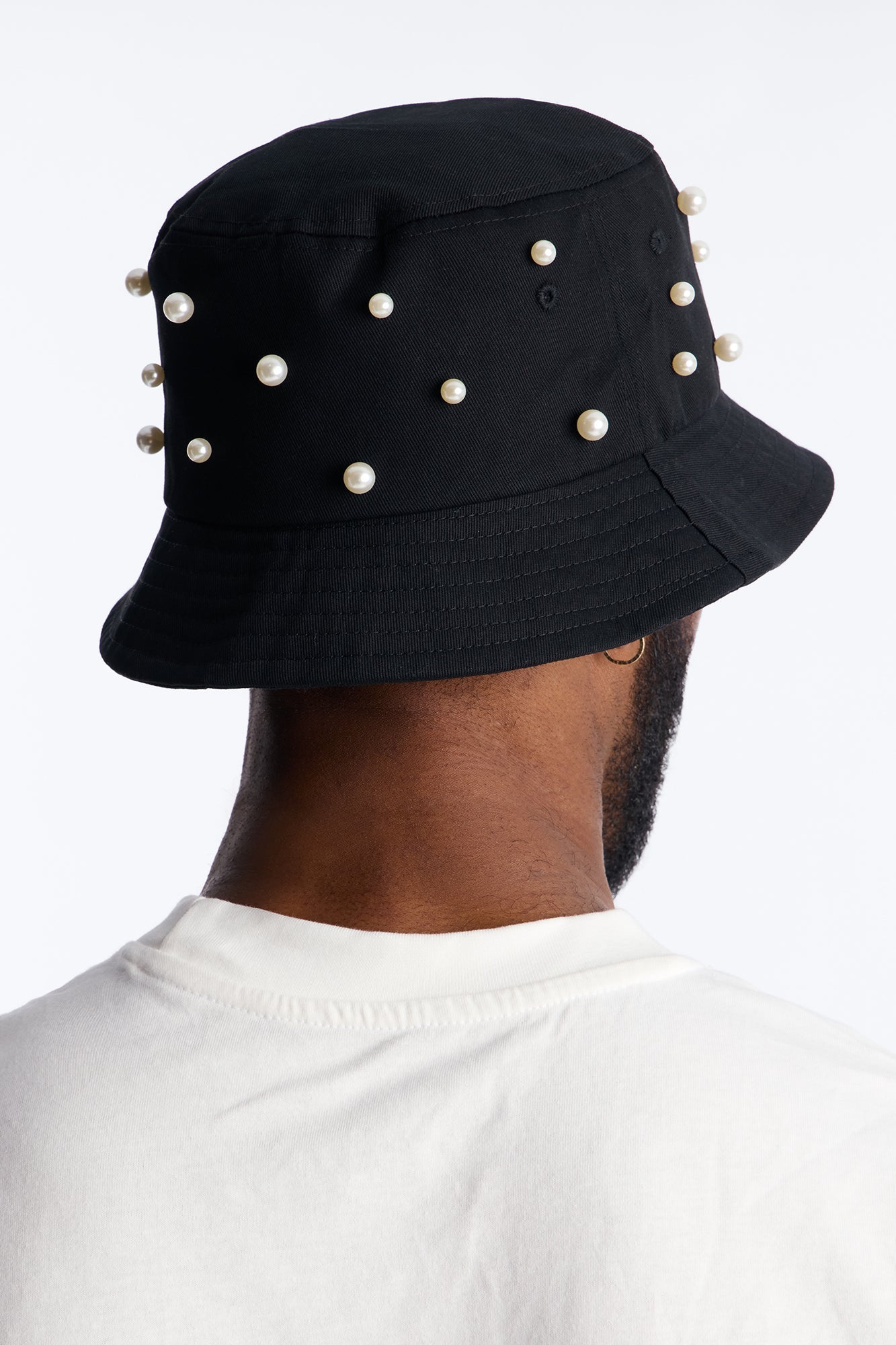 Pearl Embellished Cotton Bucket Hat - Black Fashion Nova