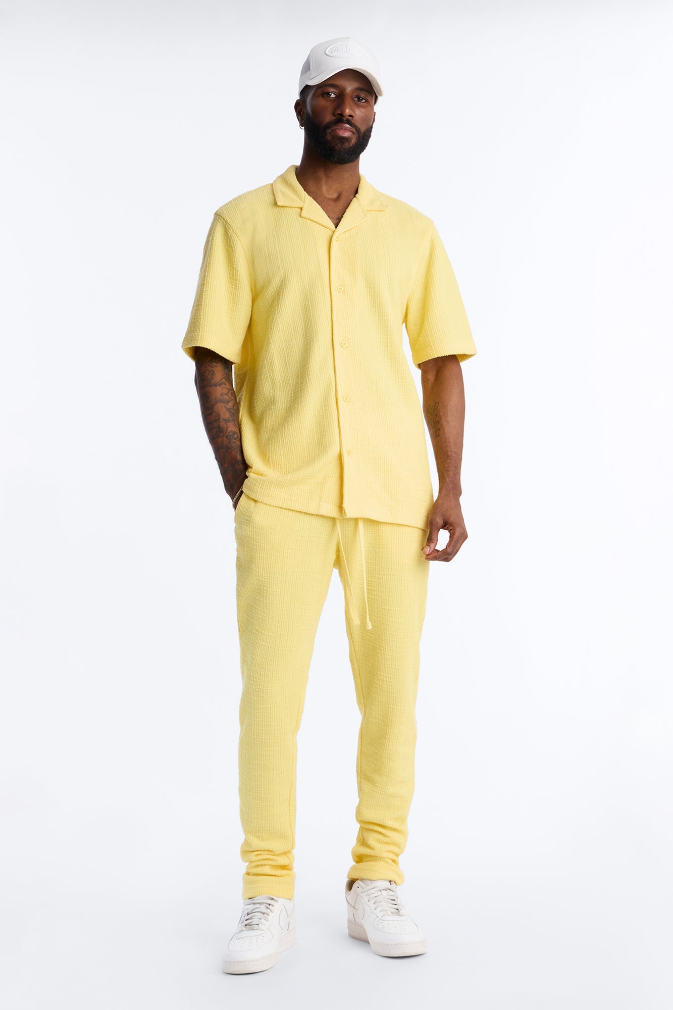 Dean Textured Short Sleeve Button Up Shirt - Butter Yellow Fashion Nova