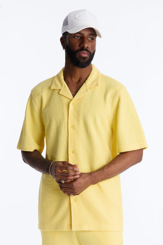 Dean Textured Short Sleeve Button Up Shirt - Butter Yellow Fashion Nova