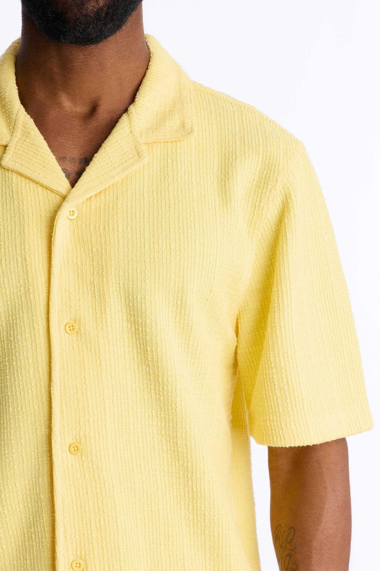 Dean Textured Short Sleeve Button Up Shirt - Butter Yellow Fashion Nova