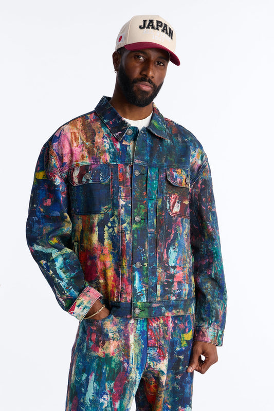 Cropped On The Gogh Painted Wide Work Jacket - Multi Color Fashion Nova