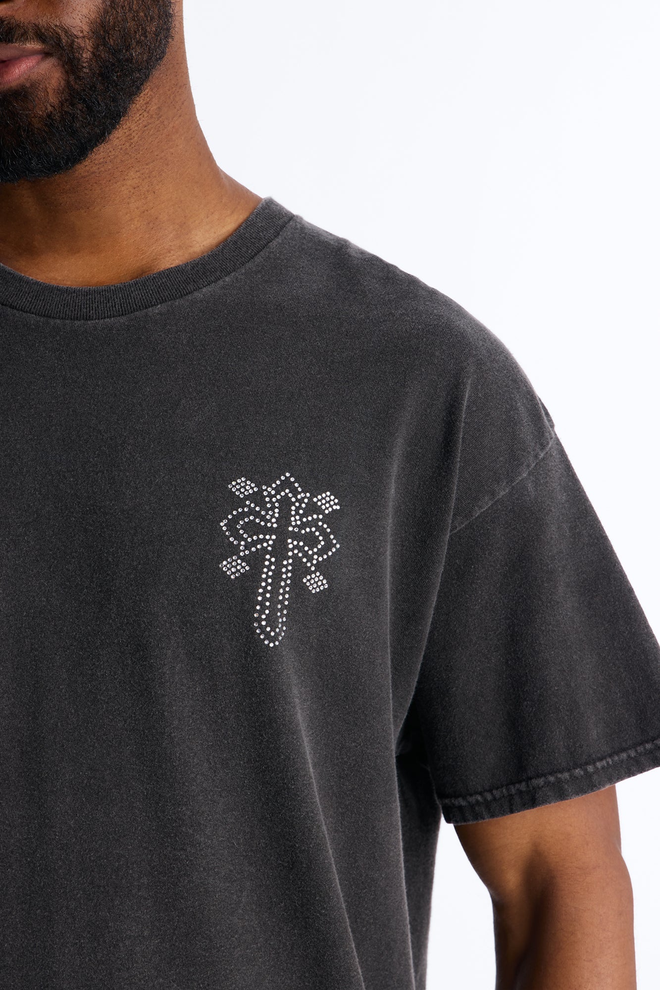 Cross My Heart Rhinestones Oversized Short Sleeve Tee - Black Fashion Nova