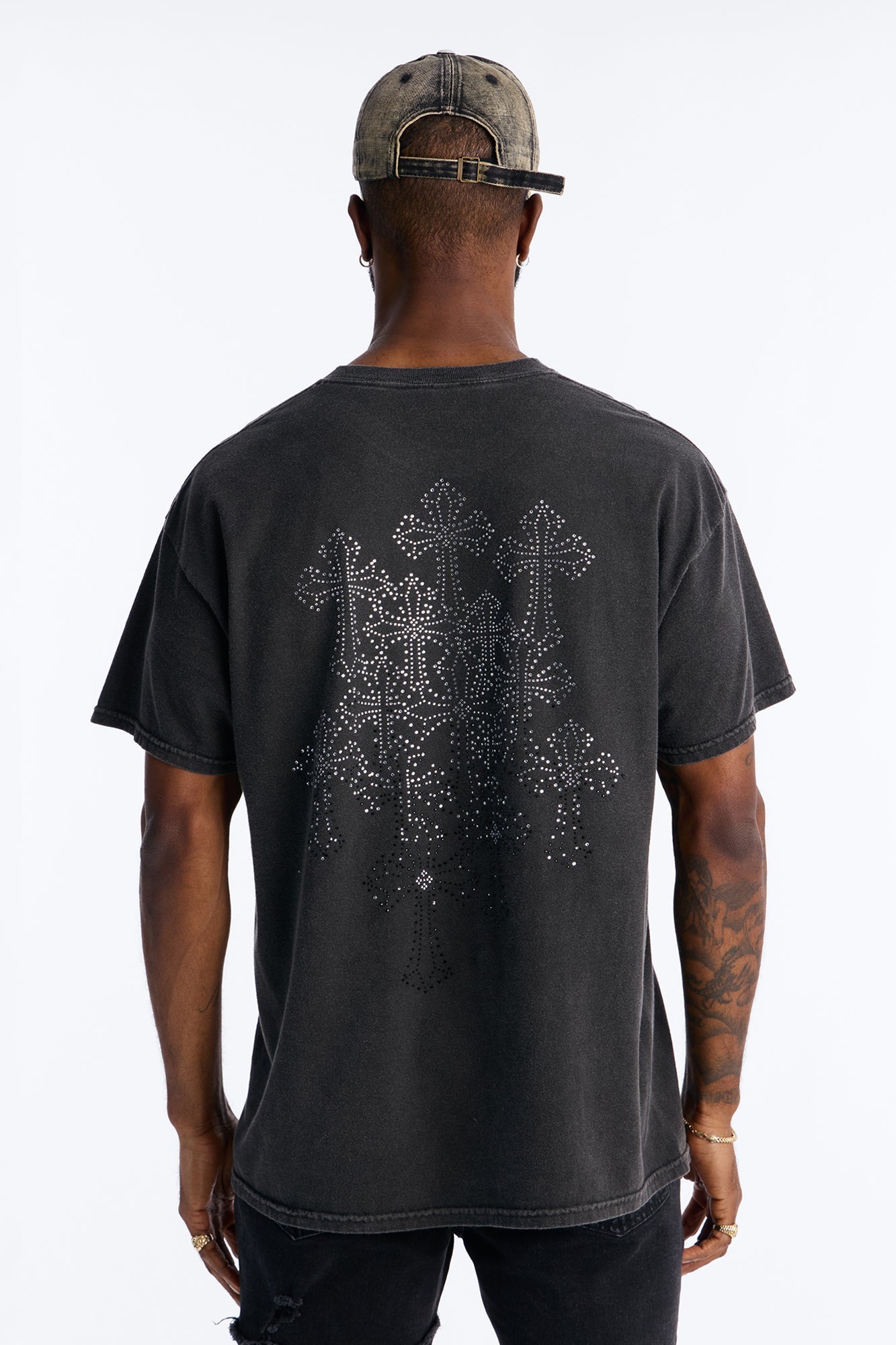 Cross My Heart Rhinestones Oversized Short Sleeve Tee - Black Fashion Nova