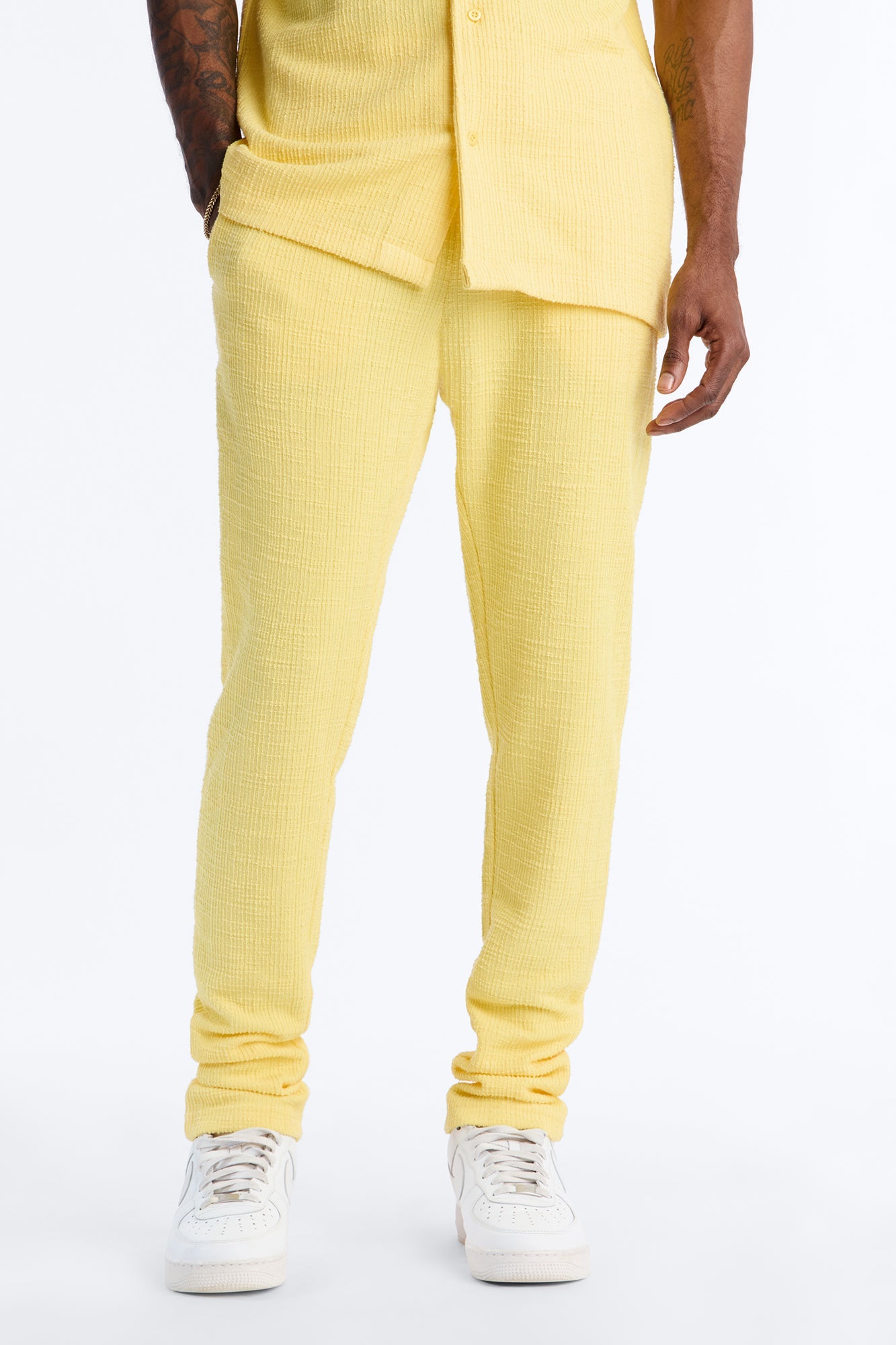 Dean Textured Slim Pants - Butter Yellow Fashion Nova